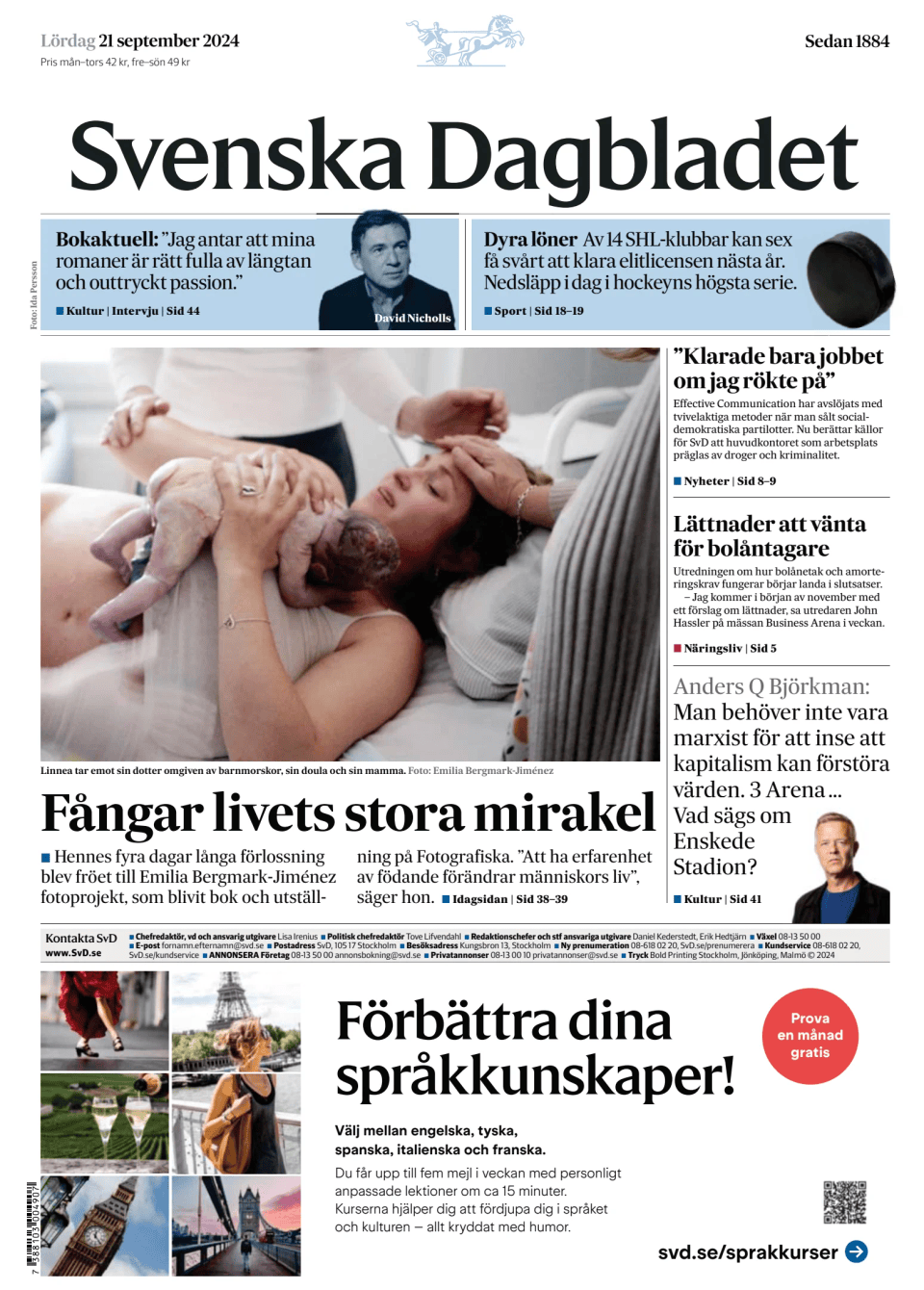 Prima-pagina-Svenska Dagbladet-edizione-di-oggi-20240921